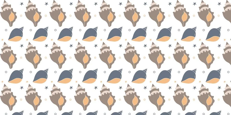 Seamless sea shell pattern vector background with various shell patterns. Stockillustratie