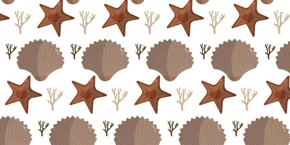 Seamless sea shell pattern vector background with various shell patterns. Stockillustratie
