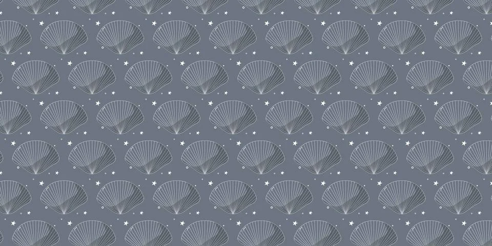 Seamless sea shell pattern vector background with various shell patterns. 스톡 일러스트