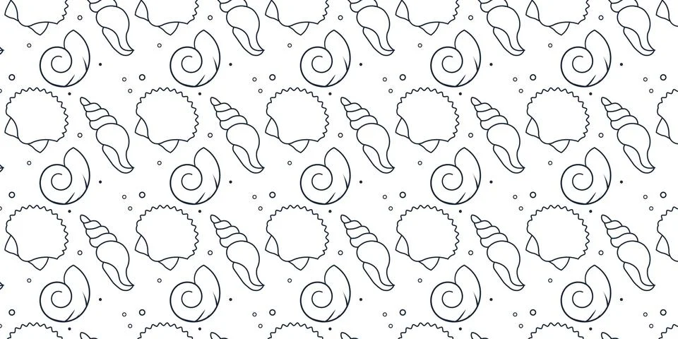 Seamless sea shell pattern vector background with various shell patterns. Stockillustratie