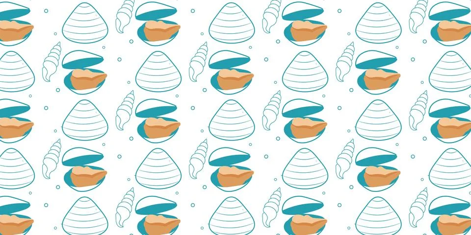 Seamless sea shell pattern vector background with various shell patterns. Stockillustratie
