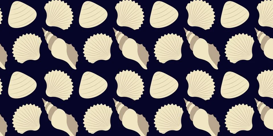 Seamless sea shell pattern vector background with various shell patterns. Stock Illustration