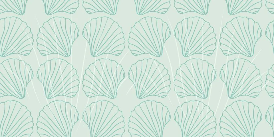 Seamless sea shell pattern vector background with various shell patterns. 스톡 일러스트