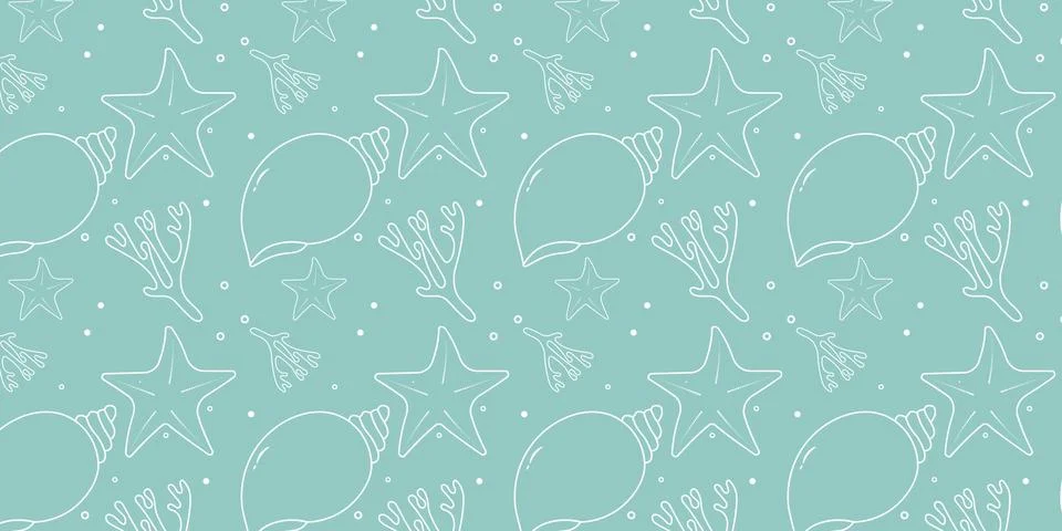 Seamless sea shell pattern vector background with various shell patterns. 스톡 일러스트