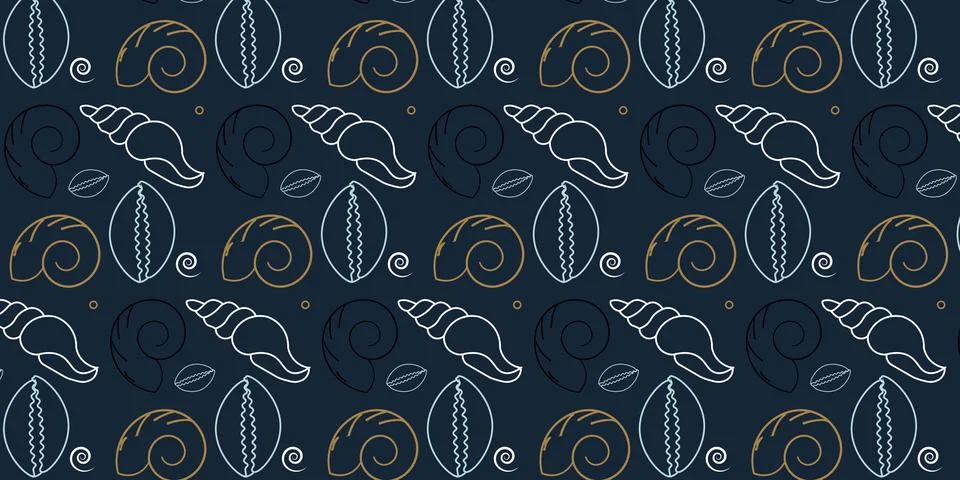 Seamless sea shell pattern vector background with various shell patterns. Stock Illustration