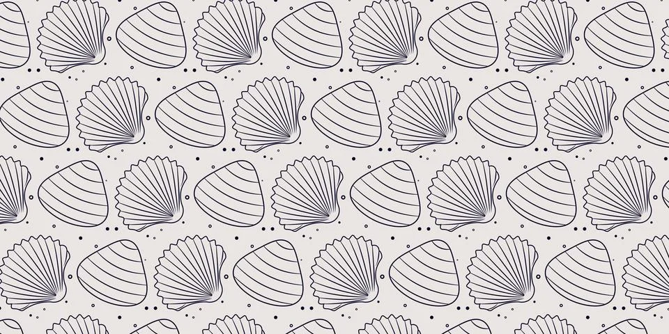 Seamless sea shell pattern vector background with various shell patterns. 스톡 일러스트