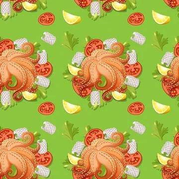 Seamless Seafood and Vegetables Pattern イラスト素材