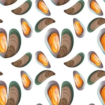 Seamless Seafood Mussel Pattern Design イラスト素材