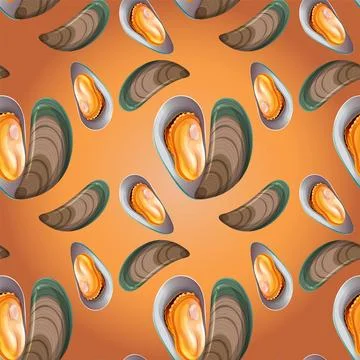 Seamless Seafood Mussel Pattern Design Stock Illustration