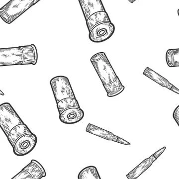 Seamless set. Five bullets stand nearby. Scratch board style imitation. Stock Illustration