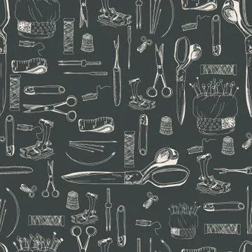 Seamless sewing tools pattern Stock Illustration