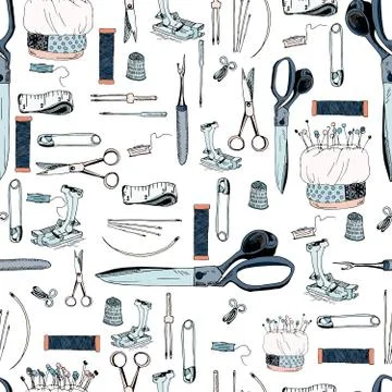 Seamless sewing tools pattern Stock Illustration