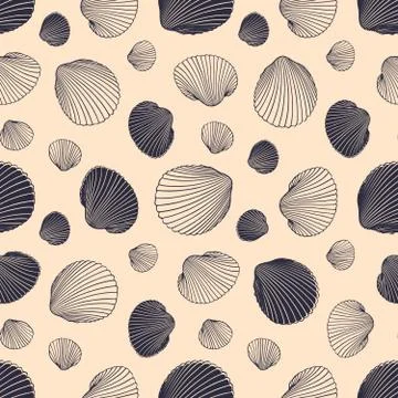 Seamless shell pattern. Vector Illustration of hand drawn seashells in doodle Illustrazione stock