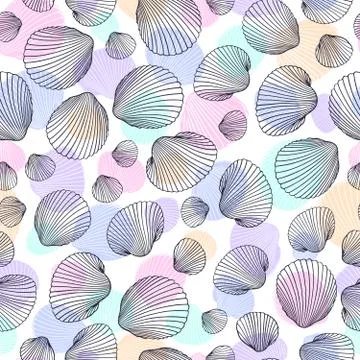 Seamless shell pattern. Vector Illustration of hand drawn seashells in doodle Illustrazione stock