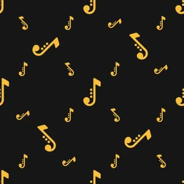 Seamless silhouettes of musical notes pattern over black background. Stock Illustration