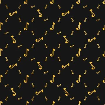 Seamless silhouettes of musical notes pattern over black background. Stock Illustration