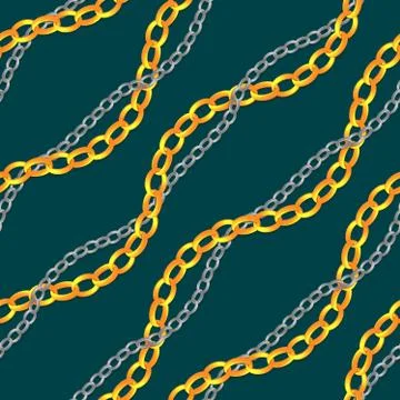 Seamless silver and gold chains pattern. Repeat design. Curved waves, chains, DN Stock Illustration