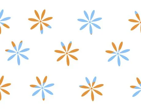 Seamless simple flat pattern with light blue and orang spring flowers on a white Stockillustratie