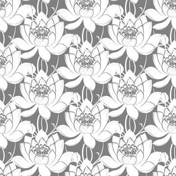 Seamless simple floral pattern with gray and white flowers, texture, design Stock Illustration