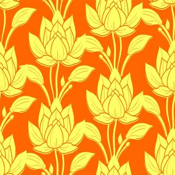 Seamless simple floral pattern with orange and yellow flowers, texture, desig Illustrazione stock