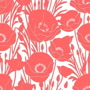 Seamless simple floral pattern pink and white with poppies, texture, design Stock Illustration
