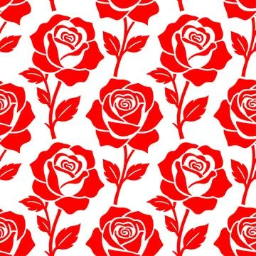 Seamless simple floral pattern red and white with roses, texture, design Stock Illustration