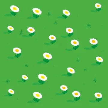 Seamless simple flowers patterns isometric view. Stock Illustration