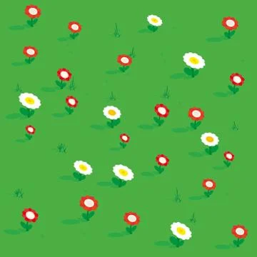 Seamless simple flowers patterns isometric view. Stock Illustration