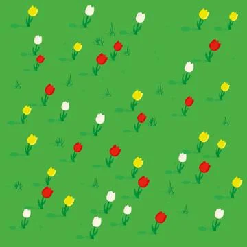 Seamless simple flowers patterns isometric view. Stock Illustration