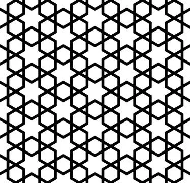 Seamless simple geometric pattern with six-pointed stars and hexagons. Stock Illustration