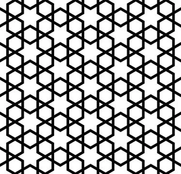 Seamless simple geometric pattern with six-pointed stars and hexagons. Illustrazione stock