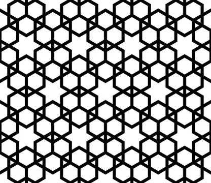 Seamless simple geometric pattern with six-pointed stars and hexagons. Stock Illustration