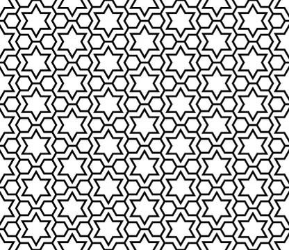 Seamless simple geometric pattern with six-pointed stars and hexagons. Stock Illustration