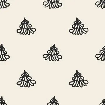 Seamless simple monochrome  pattern background with hand draw line art pine t Stock Illustration