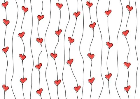 Seamless simple outline vector. Striped endless ornament with hearts Stock Illustration