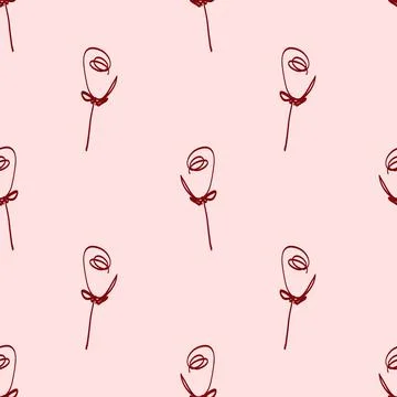 Seamless simple pattern background with sketch red roses , greeting card or f Stock Illustration