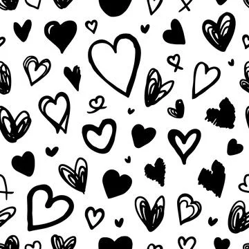 Seamless simple pattern of hearts. Cute hand-drawn background in sketch style Illustrazione stock