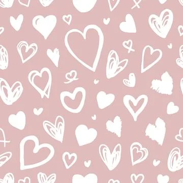 Seamless simple pattern of hearts. Cute hand-drawn background in sketch style イラスト素材