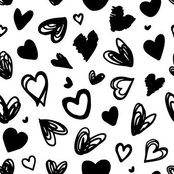 Seamless simple pattern of hearts. Cute hand-drawn background in sketch style Illustrazione stock