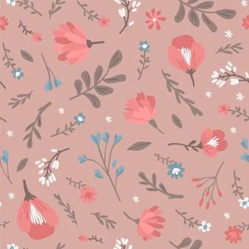 Seamless simple pattern of meadow flowers. Pink vector illustration. Illustrazione stock