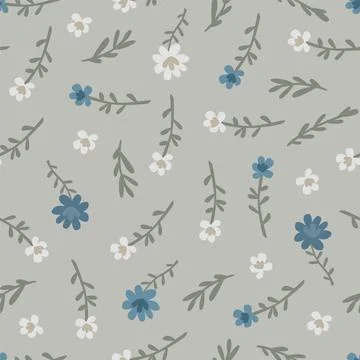 Seamless simple pattern of meadow flowers. Gray vector illustration. イラスト素材