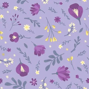 Seamless simple pattern of meadow flowers. Purple vector illustration. Illustrazione stock
