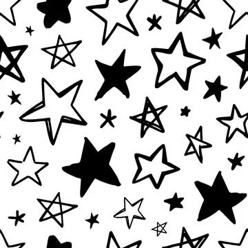 Seamless simple star pattern. Cute hand-drawn background in sketch style. Illustrazione stock