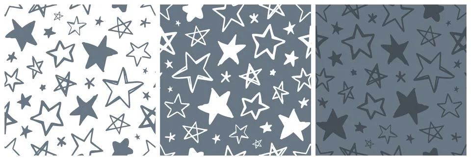 Seamless simple star pattern. Cute hand-drawn background in sketch style. Ilustración de archivo