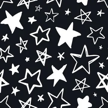 Seamless simple star pattern. Cute hand-drawn background in sketch style. Stock Illustration
