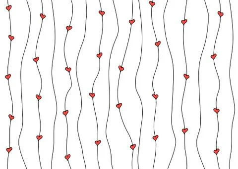 Seamless simple vector outline striped endless ornament with hearts Stock Illustration
