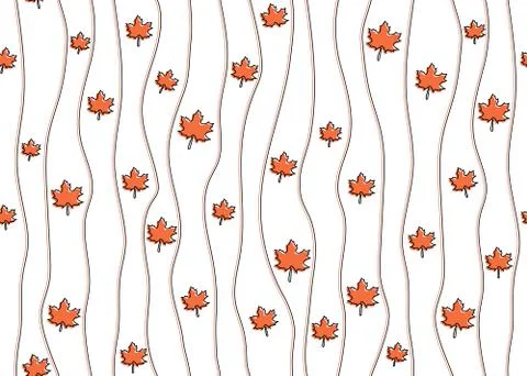 Seamless simple vector outline striped endless ornament with maple leaves Stock Illustration