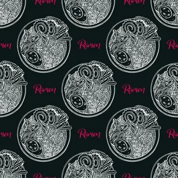 Seamless sketch appetizing ramen Stock-Illustration