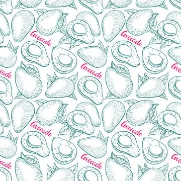Seamless sketch avocado Stock Illustration