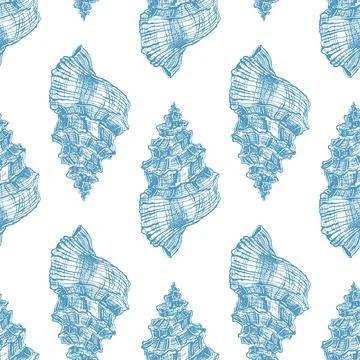 Seamless sketch blue seashells Stock Illustration
